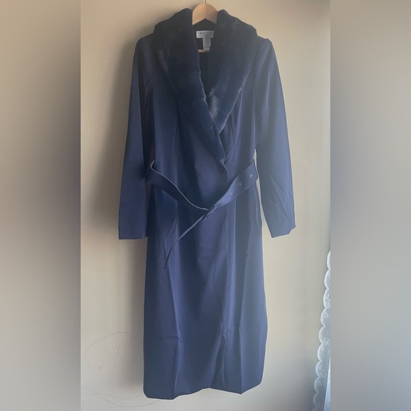 naked wardrobe Jackets & Blazers - New Naked Wardrobe Women Navy Blue Long Coat Jacket Button Belts Pockets Large